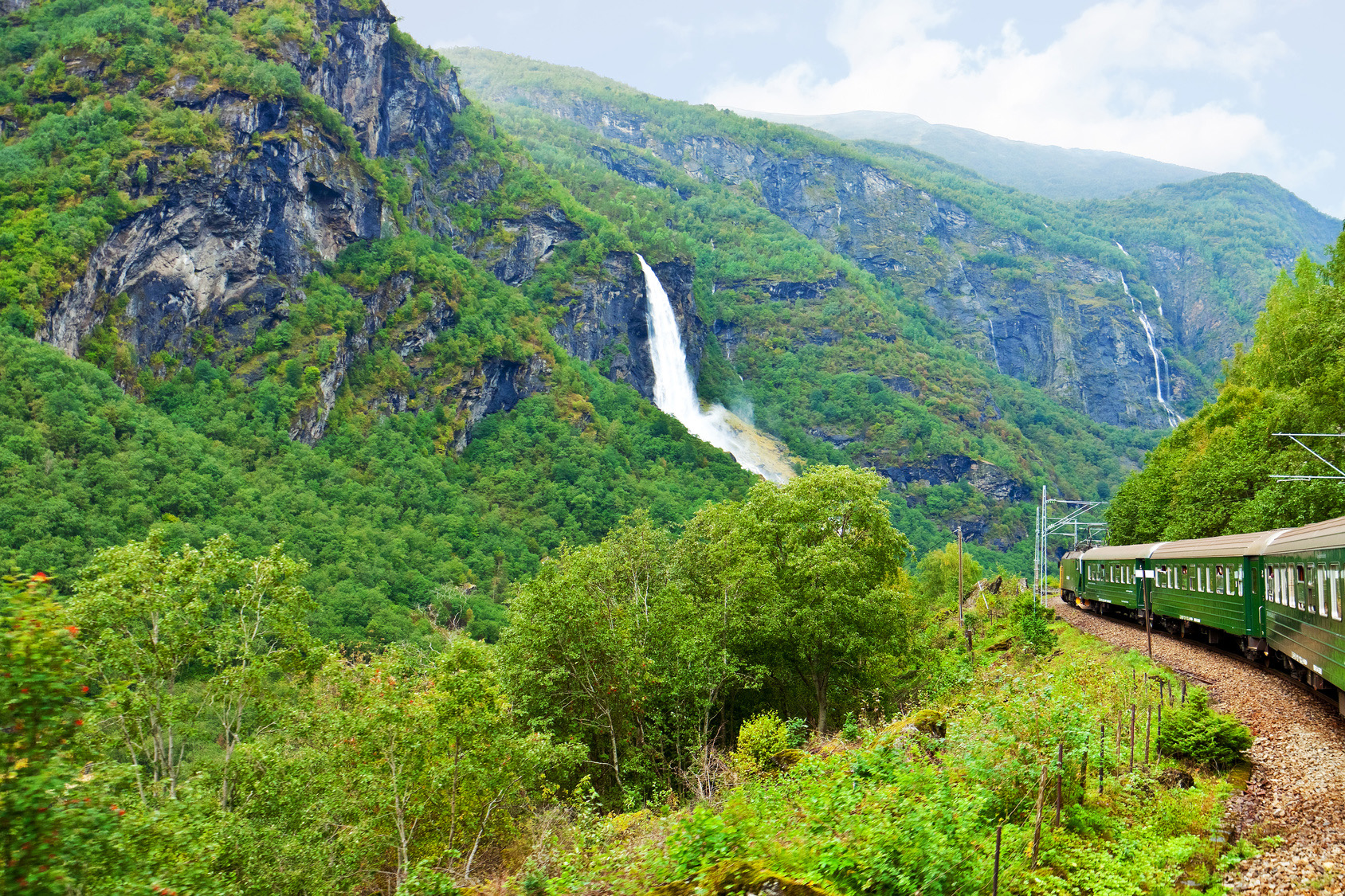 Flam Railway traveling through mountains