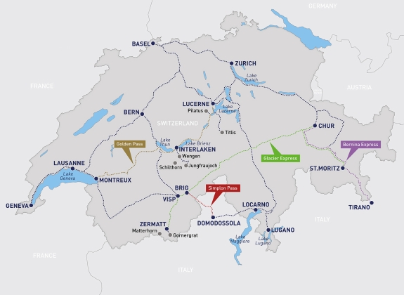 rail network map of Switzerland by Railbookers