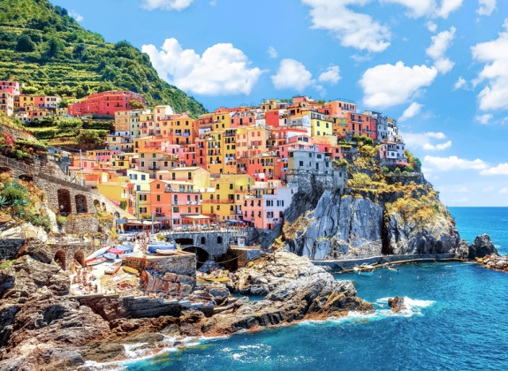 Beautiful view of the city on the rock, Manarola, Italy, Liguria, Cinque Terre.