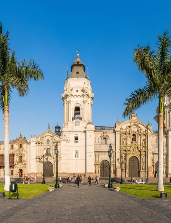 Panoramic view of Lima main square and cathedral church.