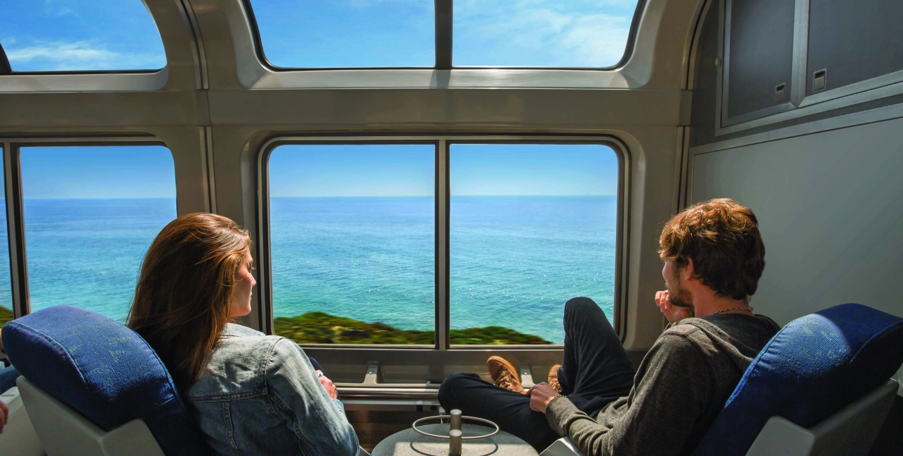 amtrak's coast starlight observation car view of ocean