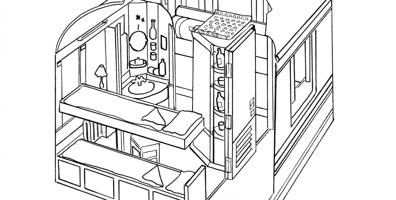 Diagram of a cabin suite room layout on the Venice Simplon-Orient-Express train Diagram of a cabin suite room layout on the Venice Simplon-Orient-Express train