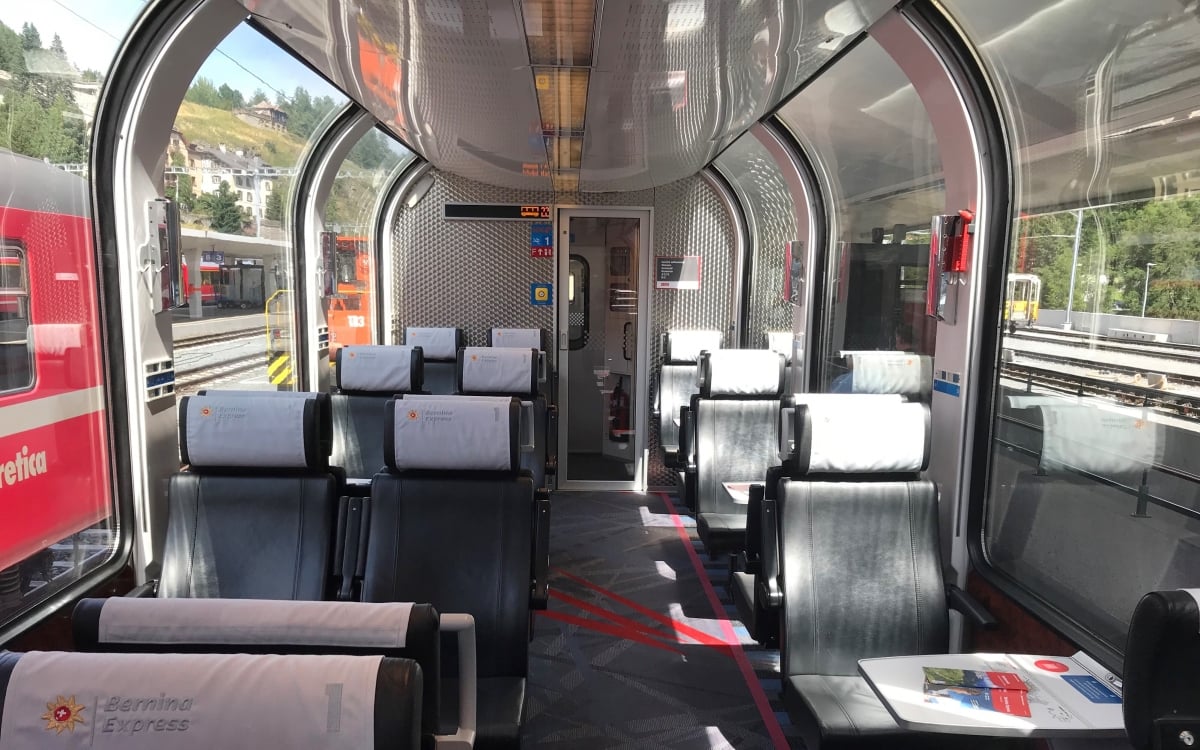 Bernina Express first-class interior seating view