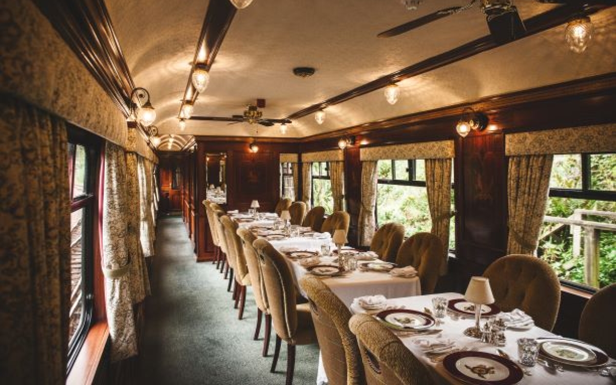The dining car onboard the Royal Scotsman The dining car ready for dinner