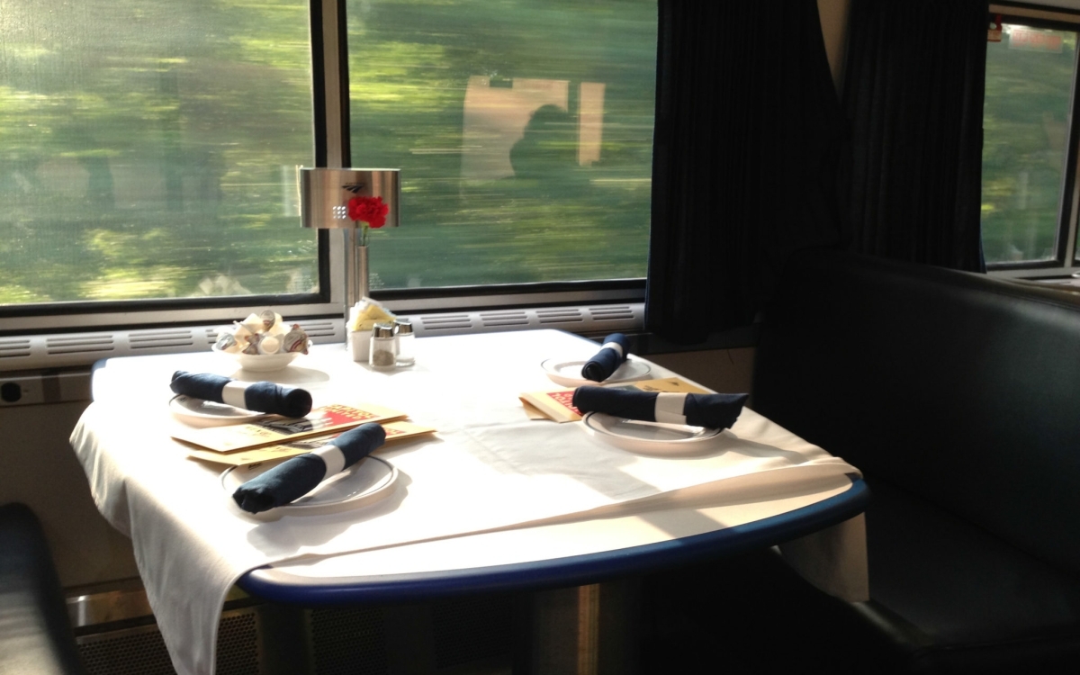dining room table view onboard Amtrak trains