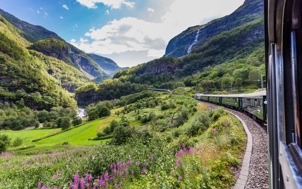 View from the most beautiful train journey Flamsbana between Flam and Myrdal in Aurland in Western Norway