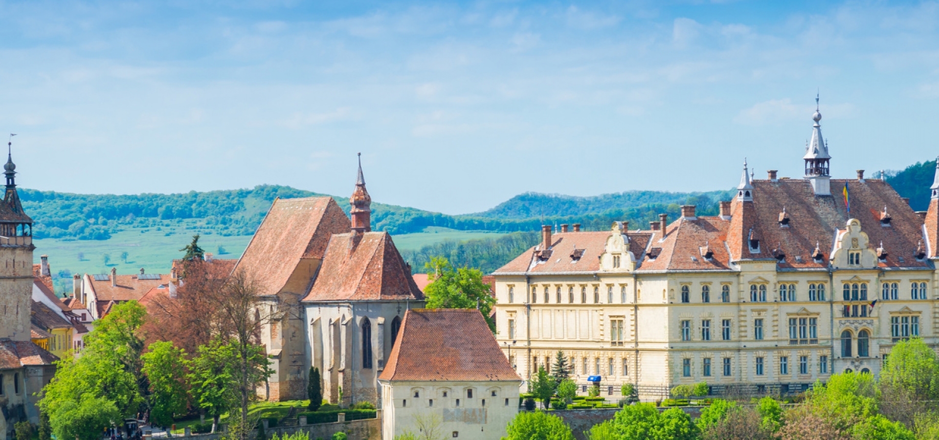 Beautiful cityscape Sighisoara, Romania 1800x600
