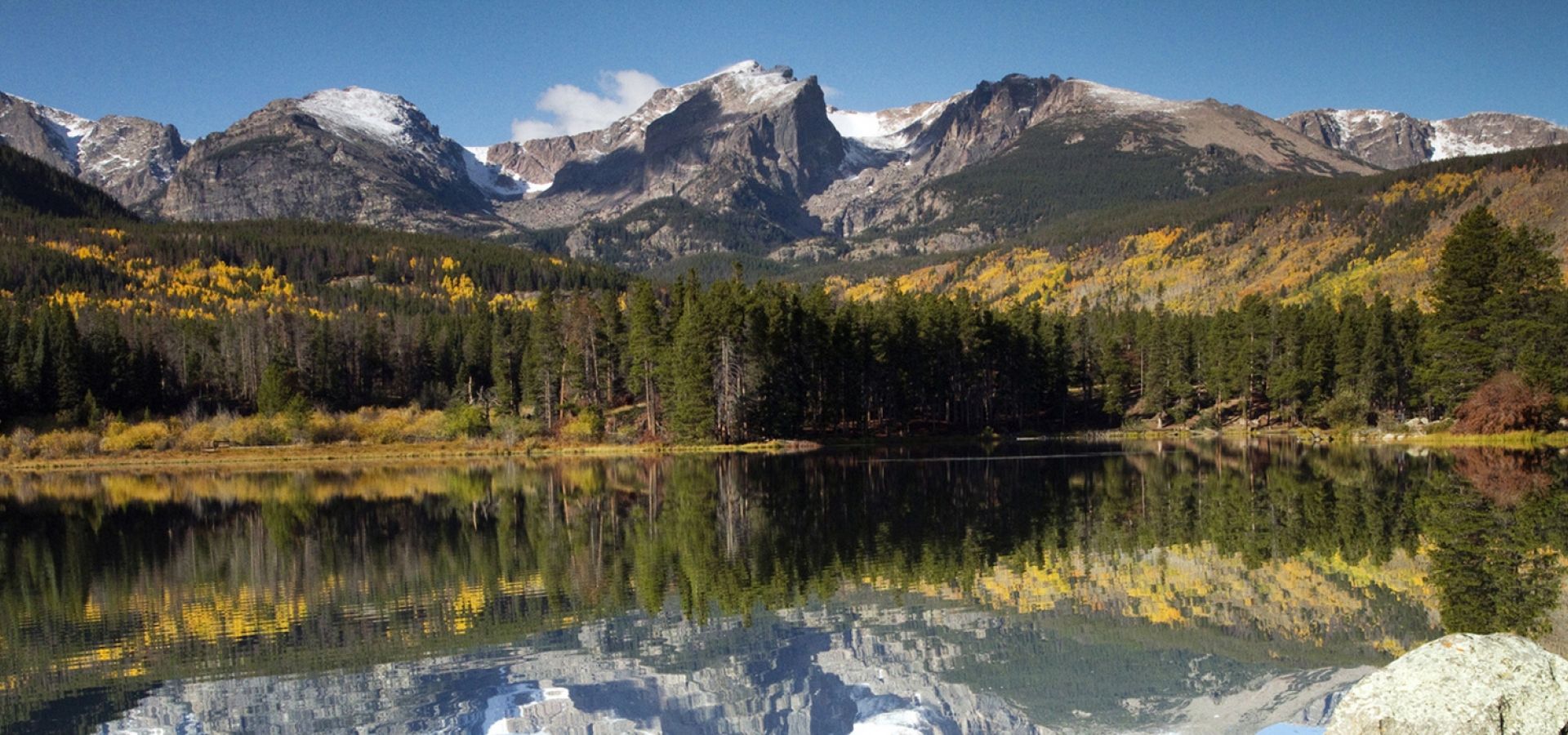 Mt. Hallet reflected in Sprague Lake at Rocky Mountain NP Mt. Hallet reflected in Sprague Lake at Rocky Mountain NP