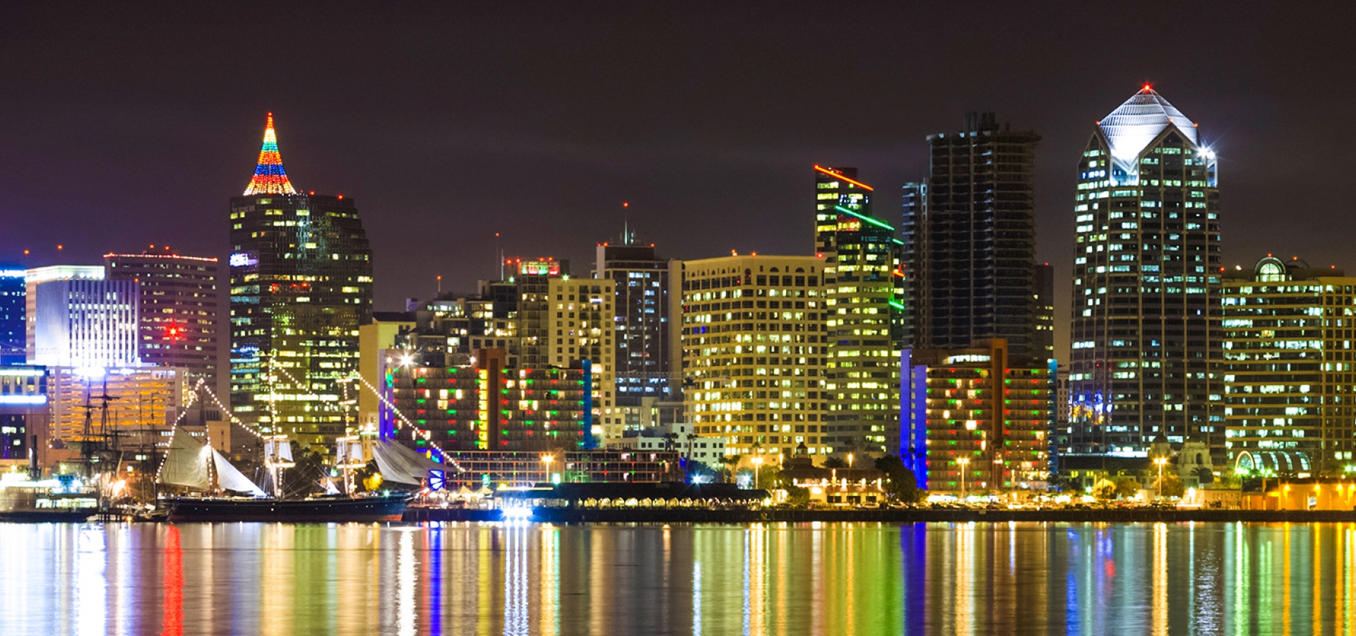 Christmas lights city skyline San Diego