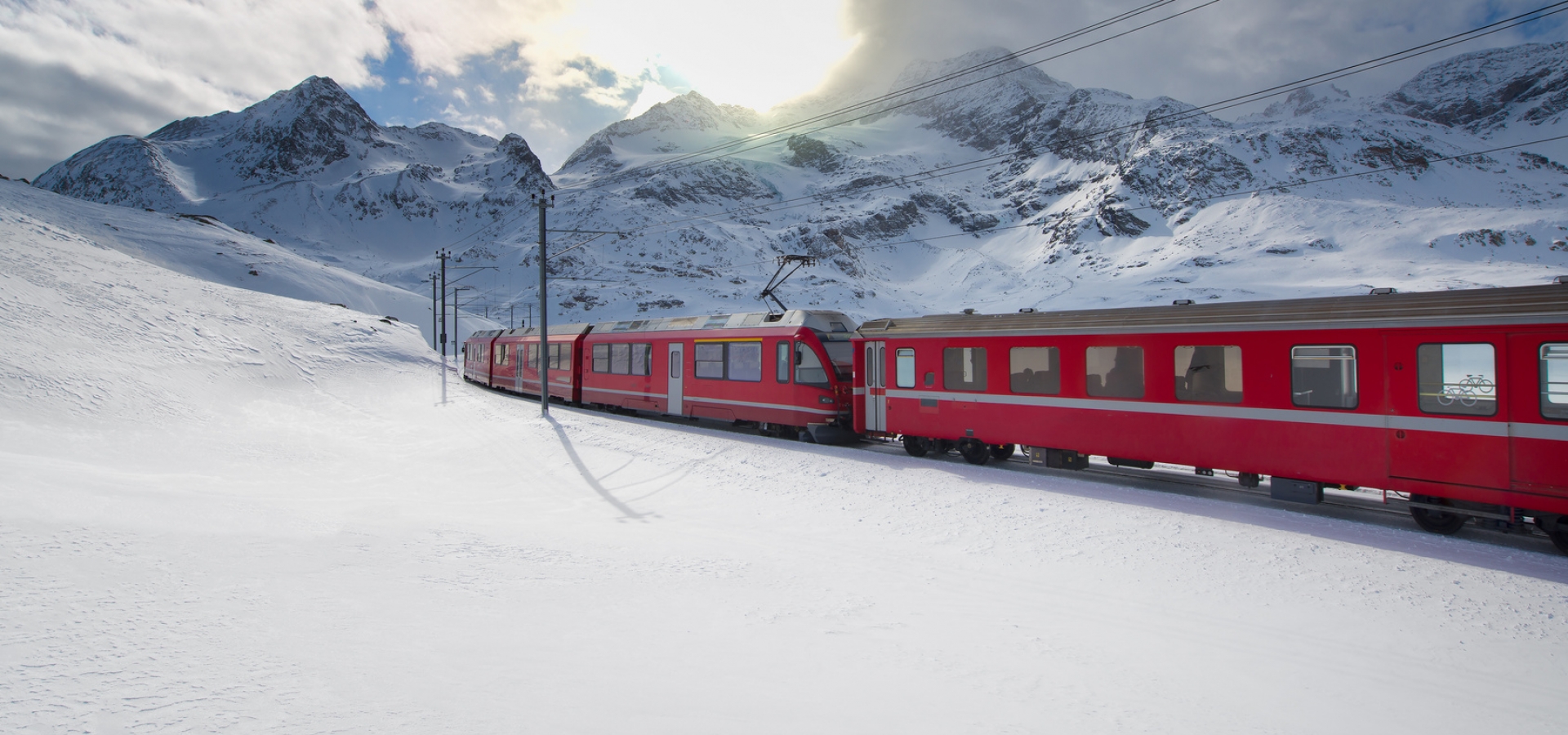 Bernina Express Train exterior in the snow