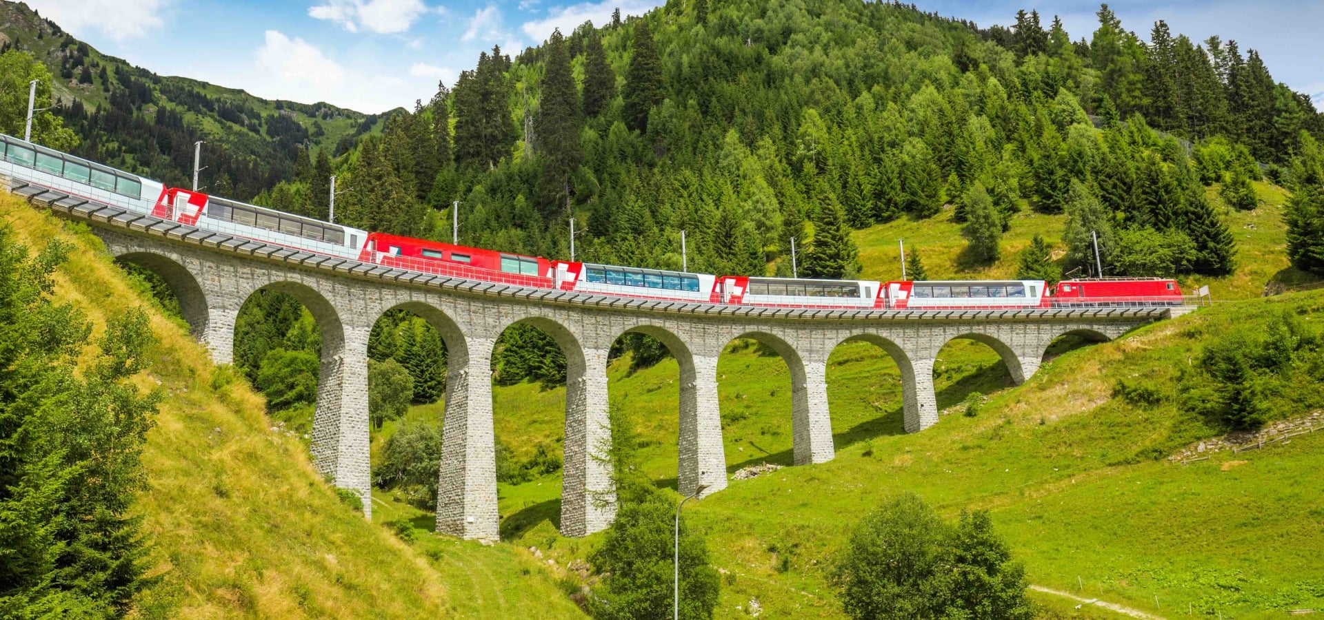 The Glacier Express travels over Landwasser viaduct