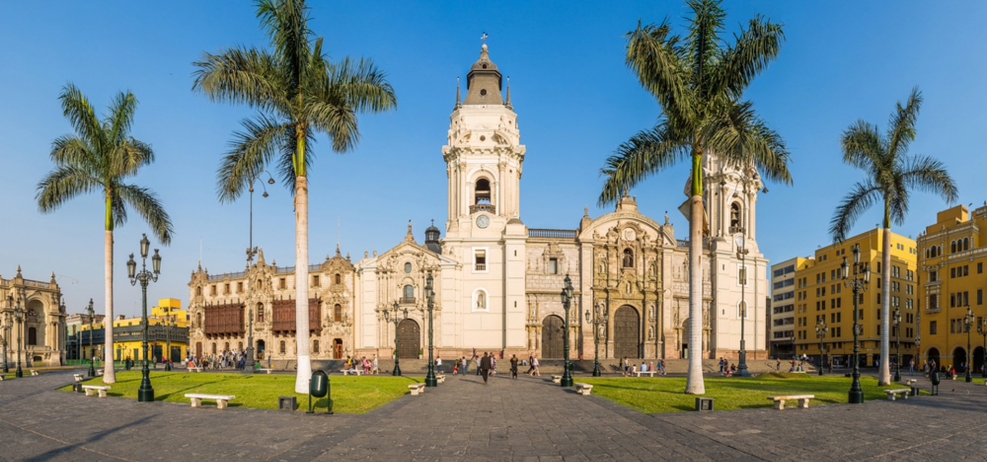 Panoramic view of Lima main square and cathedral church.