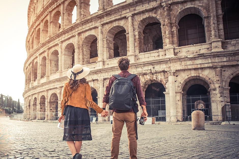 Couple at Colosseum in Rome, Italy