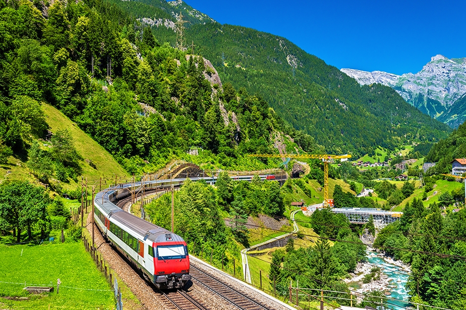 Red train in Europe