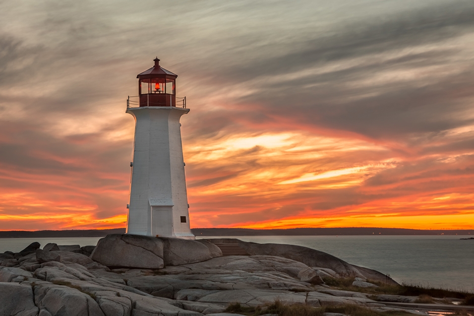 Sunset at the Lighthouse at Peggy's Cove near Halifax, Nova Scot