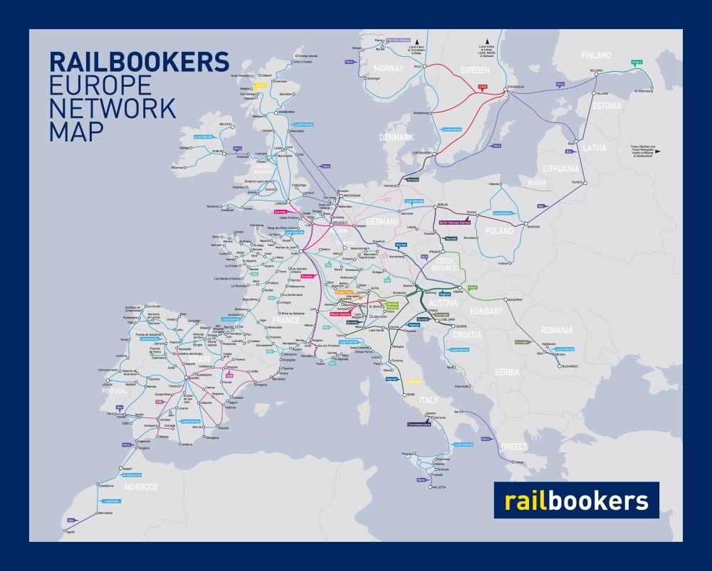 rail route map of Europe from Railbookers