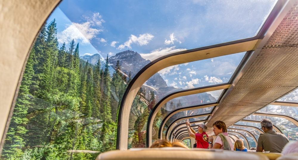 inside the viewing dome car on rocky mountaineer
