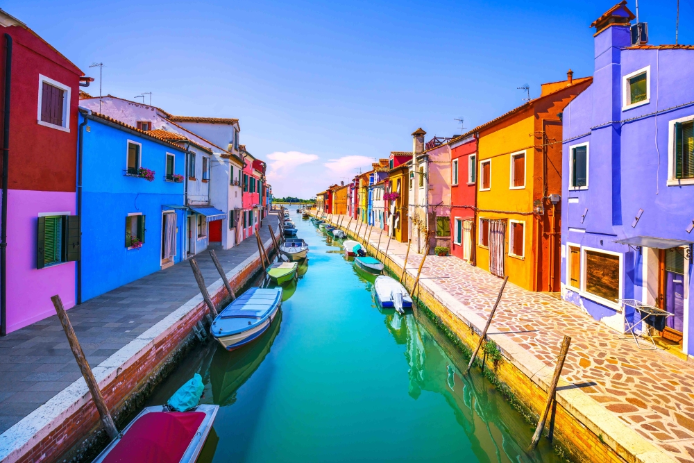 Colorful Buildings in a canal in Venice, Italy